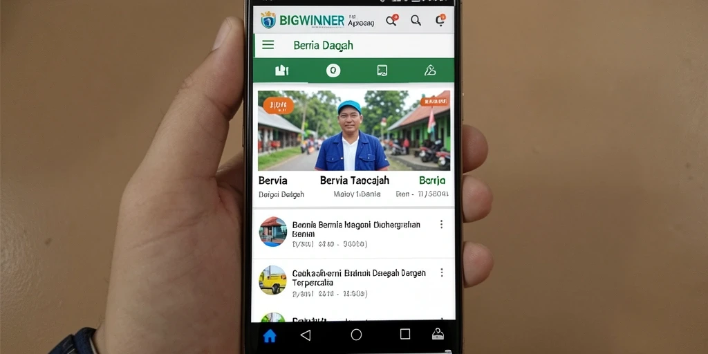 Antarmuka aplikasi BIGWINNER yang menampilkan berita daerah terkini