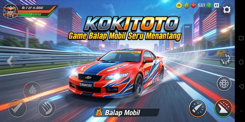 Tampilan utama KOKITOTO dengan jalur balap yang memukau.