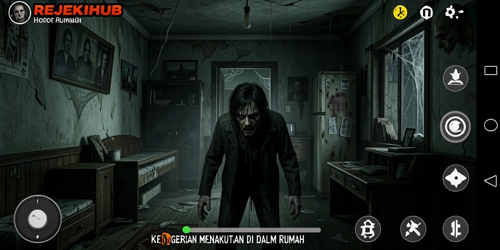 Antarmuka menakutkan yang menampilkan suasana horor rumah.
