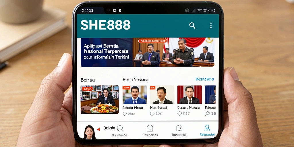 Tampilan antarmuka utama SHE888 yang menampilkan berita nasional terkini.
